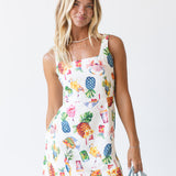 Poppy Tropical Print Mini Dress - Cream Multi