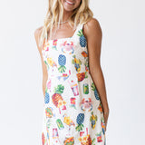 Poppy Tropical Print Mini Dress - Cream Multi