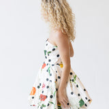Rena Bubble Hem Floral Dot Print Mini Dress - Ivory Multi