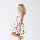 Rena Bubble Hem Floral Dot Print Mini Dress - Ivory Multi