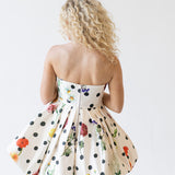 Rena Bubble Hem Floral Dot Print Mini Dress - Ivory Multi