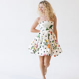 Rena Bubble Hem Floral Dot Print Mini Dress - Ivory Multi