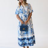 Lizzy Midi Floral Dress - White/Blue