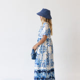 Lizzy Midi Floral Dress - White/Blue