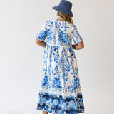 Lizzy Midi Floral Dress - White/Blue