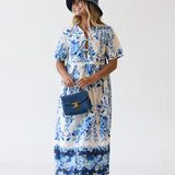 Lizzy Midi Floral Dress - White/Blue