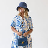 Lizzy Midi Floral Dress - White/Blue