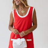 Mia Mini Dress - Red/Off White