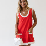 Mia Mini Dress - Red/Off White