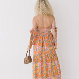 Ruby Strapless Midi Dress - Pink/Orange