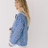 Collin Floral Wide Collar Tie Long Sleeve Top - Blue/White