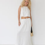Dorie Bubble Top and Skirt Set - Off White/Black