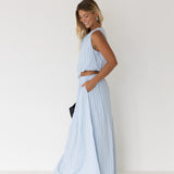 Tori Bubble Top and Skirt Set - Lt Blue/Black
