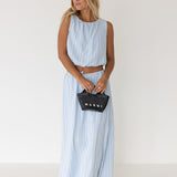 Tori Bubble Top and Skirt Set - Lt Blue/Black