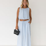 Tori Bubble Top and Skirt Set - Lt Blue/Black