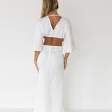 Victoria Satin Ruched Front Dress - White