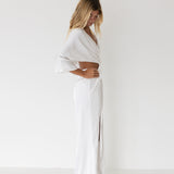 Victoria Satin Ruched Front Dress - White