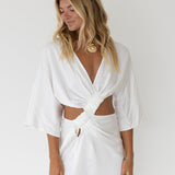 Victoria Satin Ruched Front Dress - White