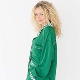 Abrielle Stripe Satin Pajama Set - Green