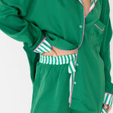 Abrielle Stripe Satin Pajama Set - Green