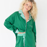 Abrielle Stripe Satin Pajama Set - Green