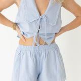 Avery Linen Lace Shorts - Lt Blue