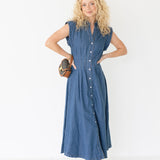 Jane Button Down Midi Dress - Denim