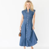 Jane Button Down Midi Dress - Denim