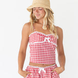 Coco Gingham Lace Shorts - Red Gingham