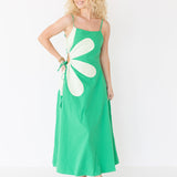 Catherine Side Cut Out Midi Dress - Emerald/Light Lime