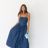 Lane Open Back Denim Midi Dress - Denim