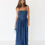 Lane Open Back Denim Midi Dress - Denim