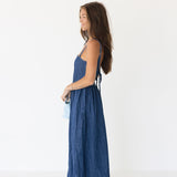 Lane Open Back Denim Midi Dress - Denim