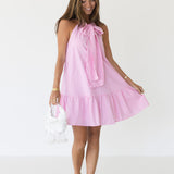 Tori Bow Sleeveless Mini Dress - Pink