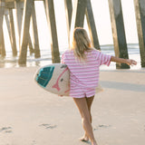 Fancy Striped Towel Terry Shorts - Magenta