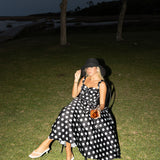 Aurora  Sweetheart Polka Dot Midi Dress - Black