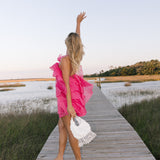 Anastasia Floral Ruffle Mini Dress - Hot Pink
