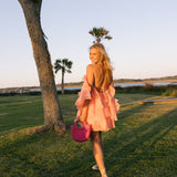 Valorie Floral Ruffle Mini Dress - Peach