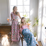 Kelly Strapless Midi Dress - Pink/Blue (PREORDER)