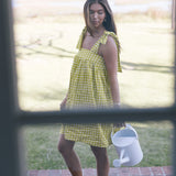 Nancy Summer Mini Tie Dress - Lime Gingham