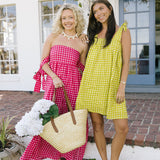 Megan Strapless Midi Dress - Red Gingham (PREORDER)