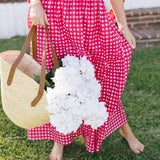 Megan Strapless Midi Dress - Red Gingham (PREORDER)