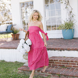 Megan Strapless Midi Dress - Red Gingham (PREORDER)