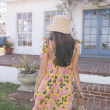 Low Country Summer Mini Tie Dress - Yellow/Pink Flowers