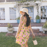Low Country Summer Mini Tie Dress - Yellow/Pink Flowers