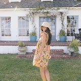 Low Country Summer Mini Tie Dress - Yellow/Pink Flowers