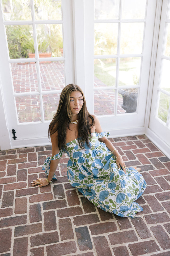 Hazel Strapless Midi Dress - Blue/Green