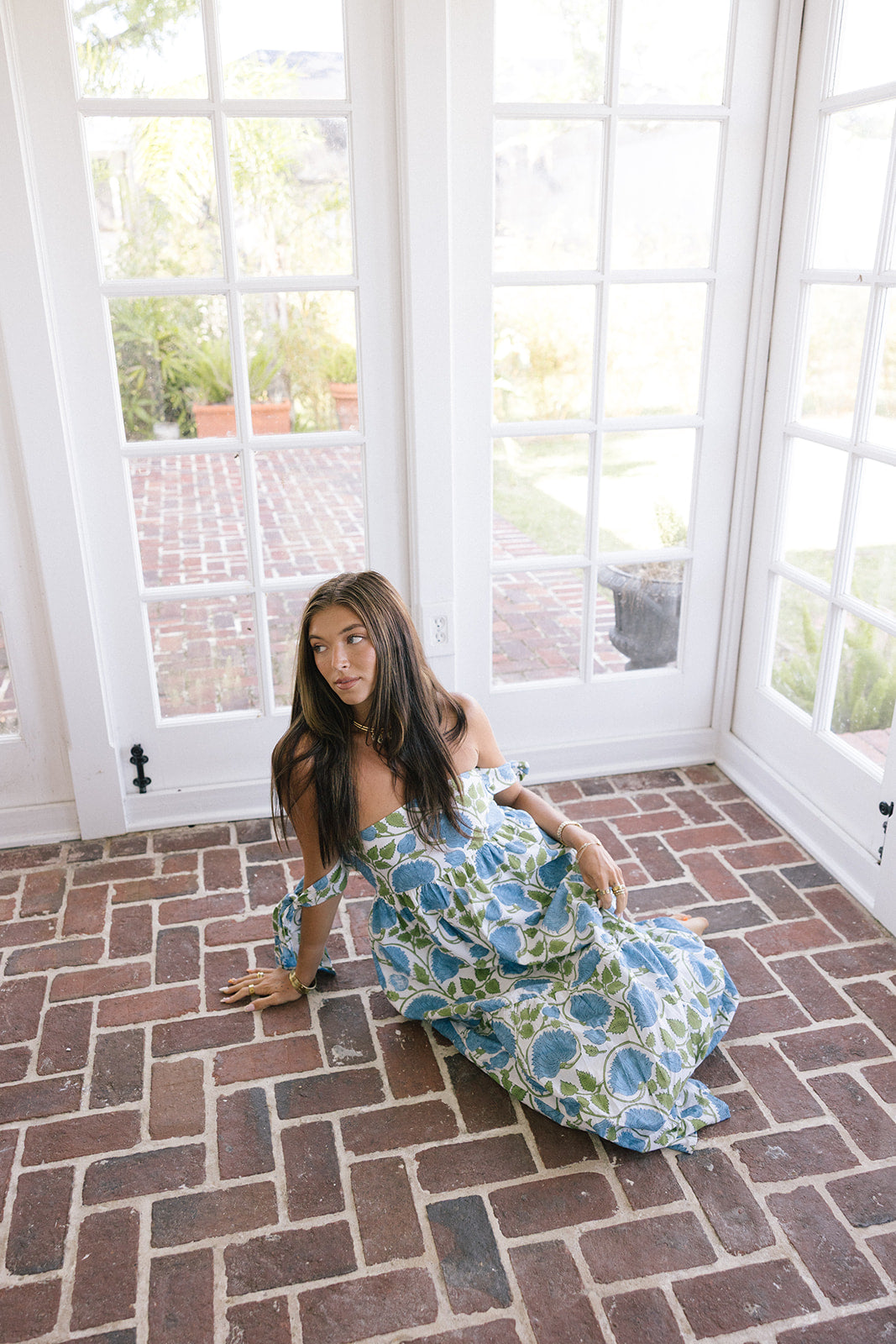 Hazel Strapless Midi Dress - Blue/Green