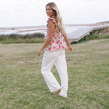 Edie Smocked Top - White/Pink/Green