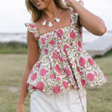 Edie Smocked Top - White/Pink/Green